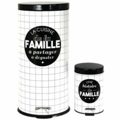 THE HOME DECO FACTORY Poubelles Avec Seau Amovible La Vie En Famille (Lot De 2) Noir - Blanc