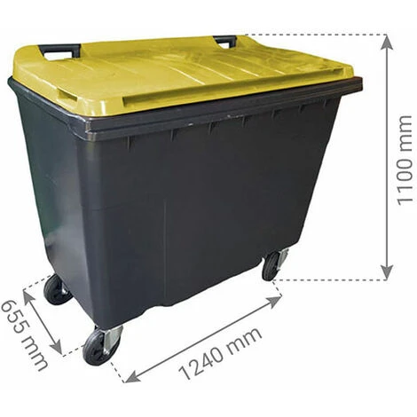 RAYONNAGE DIRECT Conteneur 500 Litres à Préhension Latérale - Couleur Du Couvercle Jaune Citron - 1240 X 655 X 1100 Mm - 210008GAGA/JC – Image 2