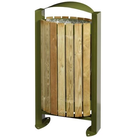 CERTEO Poubelle Sur Pied - Façade Bois - 60 L - Bois / Acier Vert Olive - BOOGY | Rossignol - Vert Olive