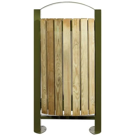 CERTEO Poubelle Sur Pied - Façade Bois - 60 L - Bois / Acier Vert Olive - BOOGY | Rossignol - Vert Olive – Image 2