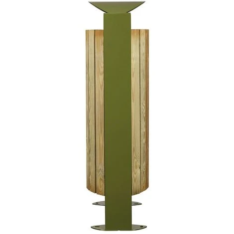 CERTEO Poubelle Sur Pied - Façade Bois - 60 L - Bois / Acier Vert Olive - BOOGY | Rossignol - Vert Olive – Image 3