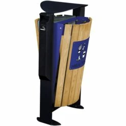 CERTEO Poubelle Façade Bois - 2 X 60 L - Avec Cendrier 3 L - Tri Divers /papier - Bois / Acier Bleu - EDEN | Rossignol - Gris | Ultramarine