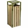 CERTEO Poubelle à Poser Ou à Fixer 110 L - Avec Cendrier 1,5 L - Bois / Acier Vert Olive - EDEN | Rossignol - Vert Olive