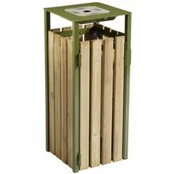 CERTEO Poubelle à Poser Ou à Fixer 110 L - Avec Cendrier 1,5 L - Bois / Acier Vert Olive - EDEN | Rossignol - Vert Olive