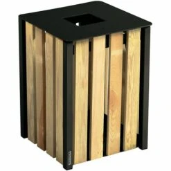 CERTEO Poubelle à Poser Ou à Fixer - Sans Cendrier - 50 L - Bois / Acier Gris Manganèse - EDEN | Rossignol - Gris Foncé