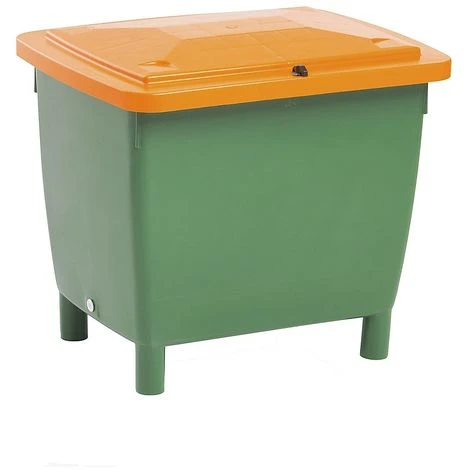 CRAEMER Conteneur Rectangulaire - Avec Couvercle Sur Charnières - Capacité 210 L, Bac Vert, Couvercle Orange - Coloris Du Couvercle: Orange Sécurité