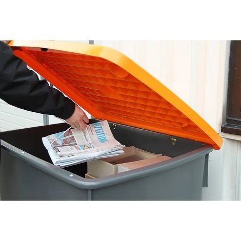 CRAEMER Conteneur Rectangulaire - Avec Couvercle Sur Charnières - Capacité 210 L, Bac Vert, Couvercle Orange - Coloris Du Couvercle: Orange Sécurité – Image 2