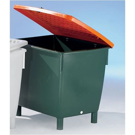 CRAEMER Conteneur Rectangulaire - Avec Couvercle Sur Charnières - Capacité 210 L, Bac Vert, Couvercle Orange - Coloris Du Couvercle: Orange Sécurité – Image 5