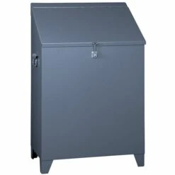 WOLF Collecteur Pour Laine à Polir En Tôle D'acier - Avec Couvercle Incliné, Hauteur Devant / Derrière 750 / 980 Mm, Gris - Coloris Du Couvercle: Gris Bleu RAL 7031