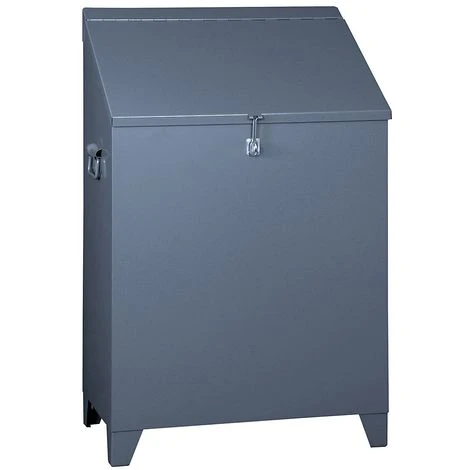 WOLF Collecteur Pour Laine à Polir En Tôle D'acier - Avec Couvercle Incliné, Hauteur Devant / Derrière 750 / 980 Mm, Gris - Coloris Du Couvercle: Gris Bleu RAL 7031