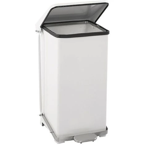 CERTEO Poubelle à Pédale Industrielle En Tôle D'acier - Peint époxy Blanc RAL 9016 - Capacité 45 L, H X L X P 595 X 380 X 365 - Coloris Du Couvercle: Blanc – Image 2