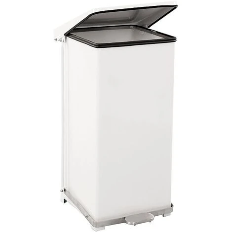CERTEO Poubelle à Pédale Industrielle En Tôle D'acier - Peint époxy Blanc RAL 9016 - Capacité 90 L, H X L X P 770 X 445 X 435 - Coloris Du Couvercle: Blanc – Image 2