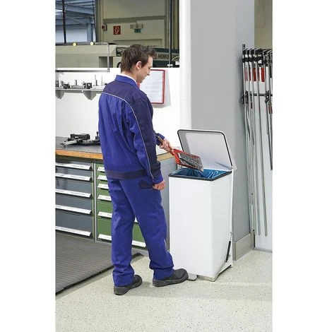 CERTEO Poubelle à Pédale Industrielle En Tôle D'acier - Peint époxy Blanc RAL 9016 - Capacité 90 L, H X L X P 770 X 445 X 435 - Coloris Du Couvercle: Blanc – Image 3