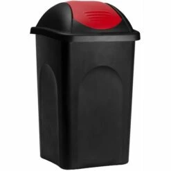 STEFANPLAST Poubelle 60 Litres - Avec Couvercle Anti-odeur - Collecteur De Déchets - 5 Couleurs - Cuisine Déchet Ordures Ménagères Noir/Rouge