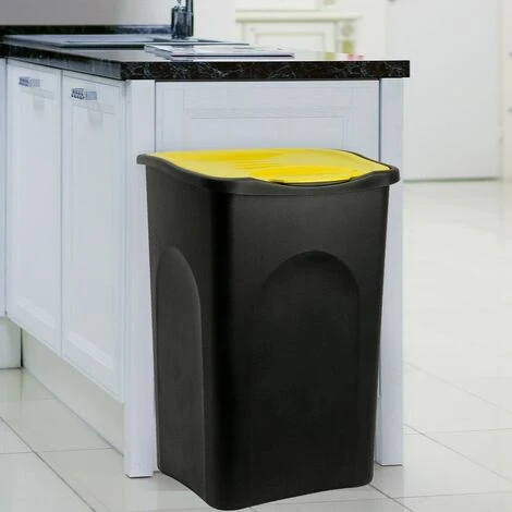 STEFANPLAST Poubelle 50 Litres - Avec Couvercle - Collecteur De Déchets - 3 Couleurs Black/Yellow (en) – Image 2