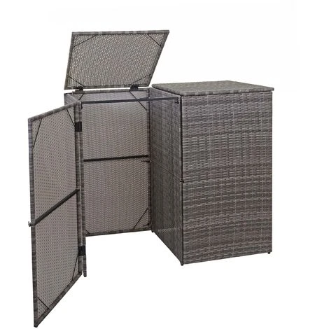 Enveloppement Pour 2 Poubelles HHG-257, Box Pour Poubelles, Revêtement, Polyrotin 2x120l ~ Gris