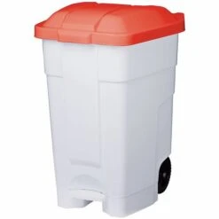 CERTEO Conteneur Mobile à Pédale Avec Couvercle Coloré | HDPE | Blanc-rouge | 70 Litres | 510x575x700 | Contibasic | 3 Pièces - Rouge, Blanc