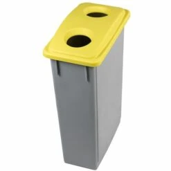 CERTEO Corbeille Avec Couvercle Ouverture Jaune | Polypropylène | Gris-Jaune | 90 Litres | 295x520x835 | Office 90 | 1 Pièce | - Jaune