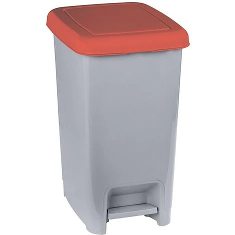 CERTEO Poubelle à Pédale | Polypropylène | Gris-rouge | 60 Litres | 320x425x520 | Slim | 4 Pièces | Medial - Rouge