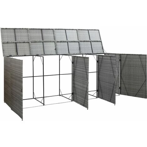 VidaXL Abri à Quatre Poubelles Anthracite 305x78x120cm Résine Tressée - Anthracite – Image 5