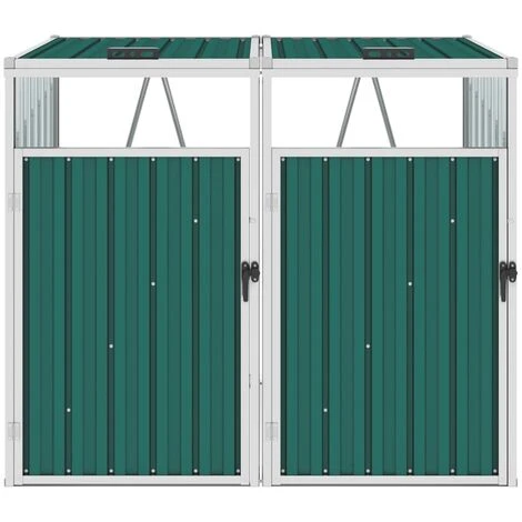 VidaXL Abri De Poubelle Double Vert 143x81x121 Cm Acier - Vert – Image 2