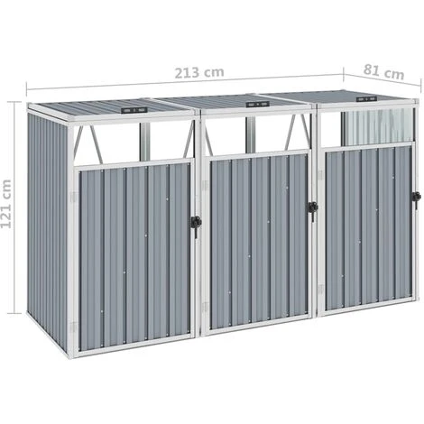VidaXL Abri De Poubelle Triple Gris 213x81x121 Cm Acier - Gris – Image 5