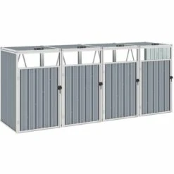 VidaXL Abri De Poubelle Quadruple Gris 286x81x121 Cm Acier - Gris