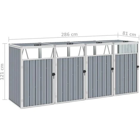 VidaXL Abri De Poubelle Quadruple Gris 286x81x121 Cm Acier - Gris – Image 5