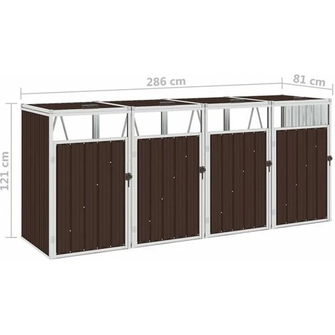 VidaXL Abri De Poubelle Quadruple Marron 286x81x121 Cm Acier - Brun – Image 5