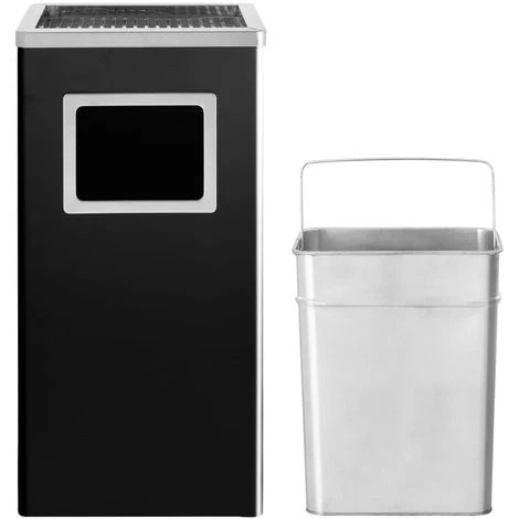 Topdeal Poubelle à Cendrier D'Hôtel 45 L Acier Noir – Image 3