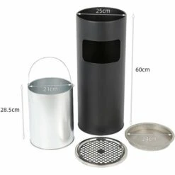 BATHRINS Cendrier Extérieur Intérieur sur Pied Poubelle en Acier Noir Chormé 12 L