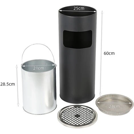 BATHRINS Cendrier Extérieur Intérieur sur Pied Poubelle en Acier Noir Chormé 12 L