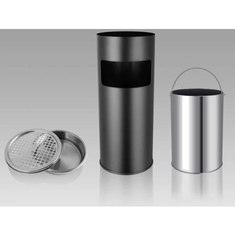 BATHRINS Cendrier Extérieur Intérieur sur Pied Poubelle en Acier Noir Chormé 12 L – Image 4