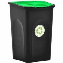 VidaXL Poubelle Avec Couvercle à Charnière 50 L Noir Et Vert - Noir