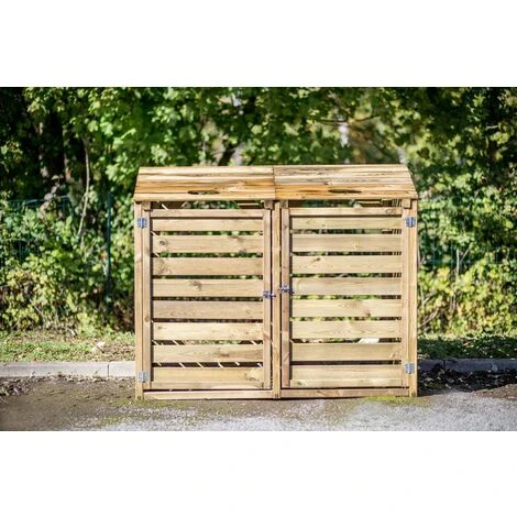 Habrita Cache Poubelle Bois Autoclavé DOUBLE – Image 2