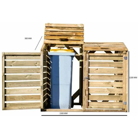 Habrita Cache Poubelle Bois Autoclavé DOUBLE – Image 3