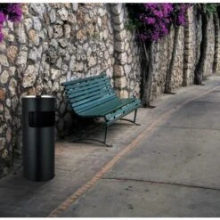 BATHRINS®30L Poubelle En Acier Inoxydable Avec Cendrier 25*25*60cm Noir