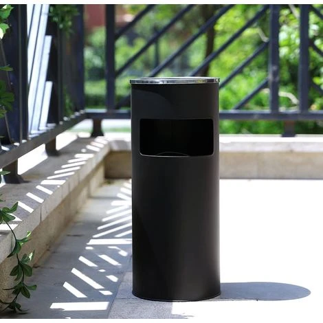 BATHRINS®30L Poubelle En Acier Inoxydable Avec Cendrier 25*25*60cm Noir – Image 5