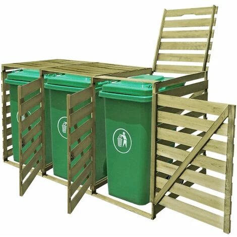 ASUPERMALL Abri Pour Poubelle Triple 240 L Bois Impregne FSC – Image 2