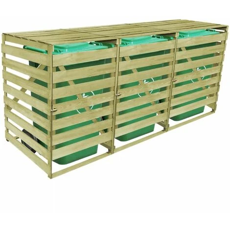 ASUPERMALL Abri Pour Poubelle Triple 240 L Bois Impregne FSC – Image 3