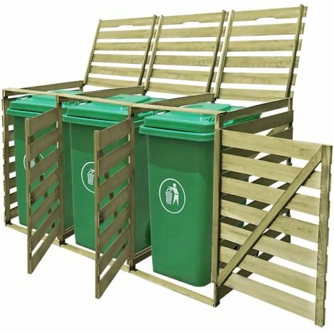 ASUPERMALL Abri Pour Poubelle Triple 240 L Bois Impregne FSC – Image 5