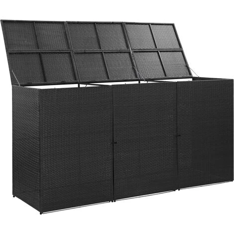 TRUE DEAL Abri Pour Poubelle Triple Noir 229x78x120 Cm Résine Tressée – Image 3