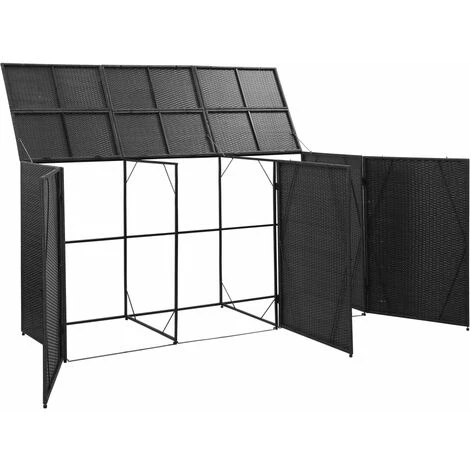 TRUE DEAL Abri Pour Poubelle Triple Noir 229x78x120 Cm Résine Tressée – Image 5