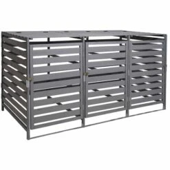XL Abri à Poubelles,pour 3/6 Poubelles HHG-714,cache-poubelle,extensible 110x65x93 Cm, Bois Massif~gris Clair