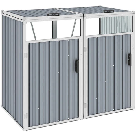ASUPERMALL Abri De Poubelle Double Gris 143x81x121 Cm Acier