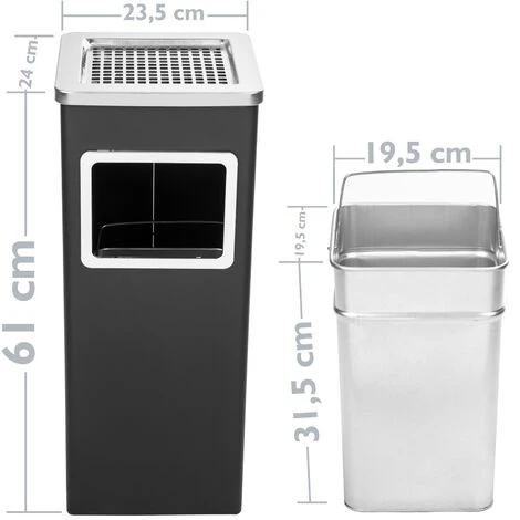 PrimeMatik - Poubelle Rectangulaire Avec Cendrier Couleur Noir – Image 2