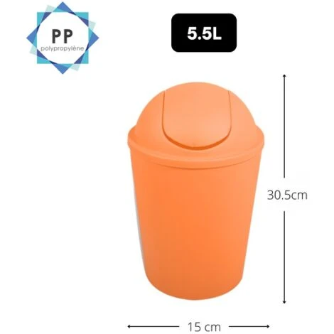 M S V MSV Poubelle à Bascule PP AKO 5,5L Orange - Orange – Image 2