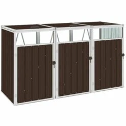 TRUE DEAL Abri De Poubelle Triple Marron 213x81x121 Cm Acier