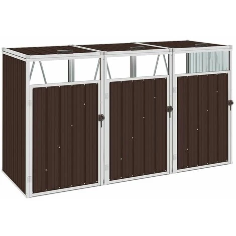 TRUE DEAL Abri De Poubelle Triple Marron 213x81x121 Cm Acier