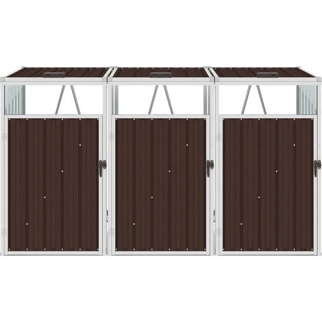 TRUE DEAL Abri De Poubelle Triple Marron 213x81x121 Cm Acier – Image 2